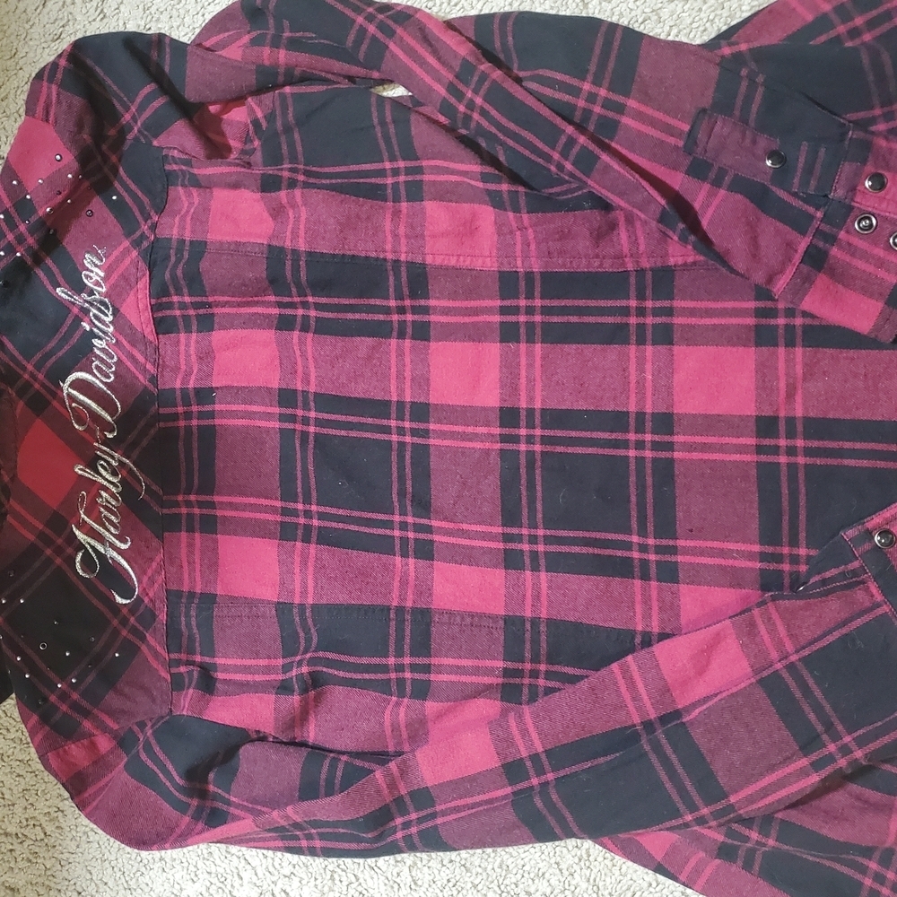 Harley Davidson Plaid Pearl Snap Embrodiered And Studded Shirt - Picture 9 of 12